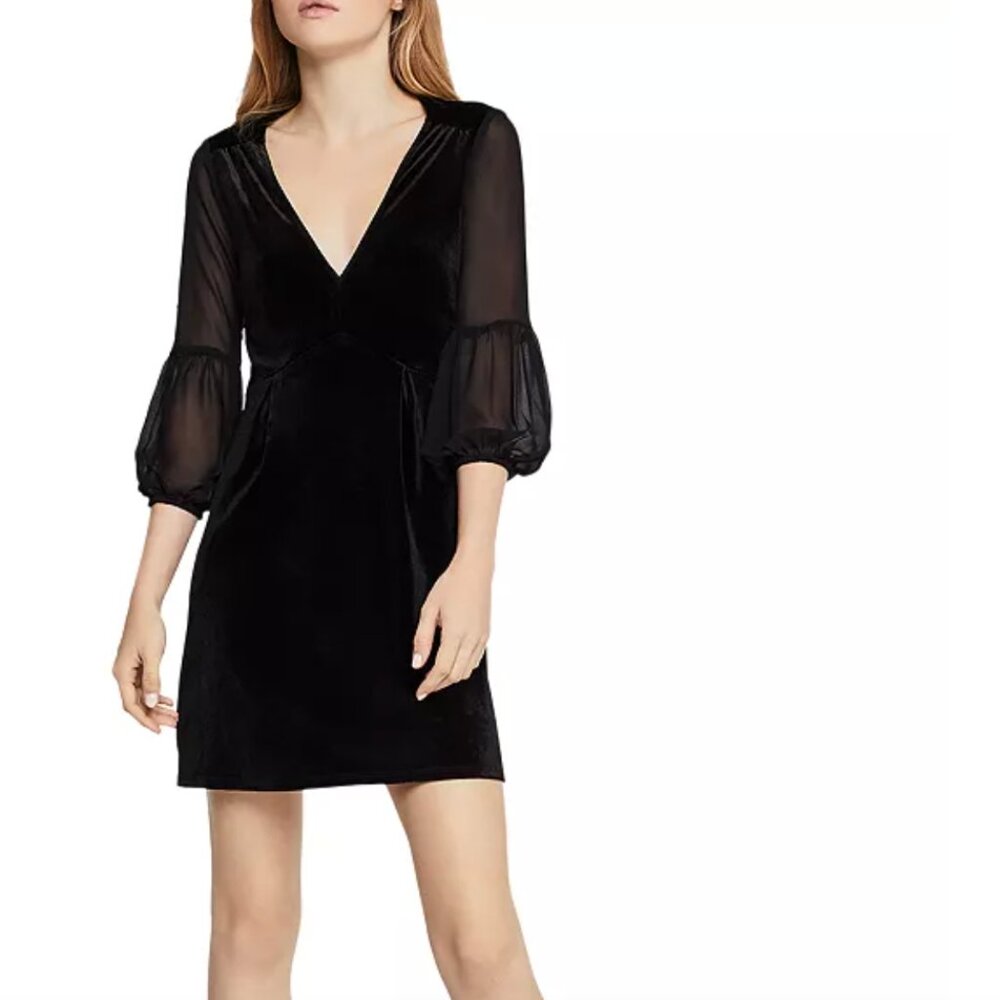 BCBGeneration Velvet Puff-Sleeve A-Line Dress
